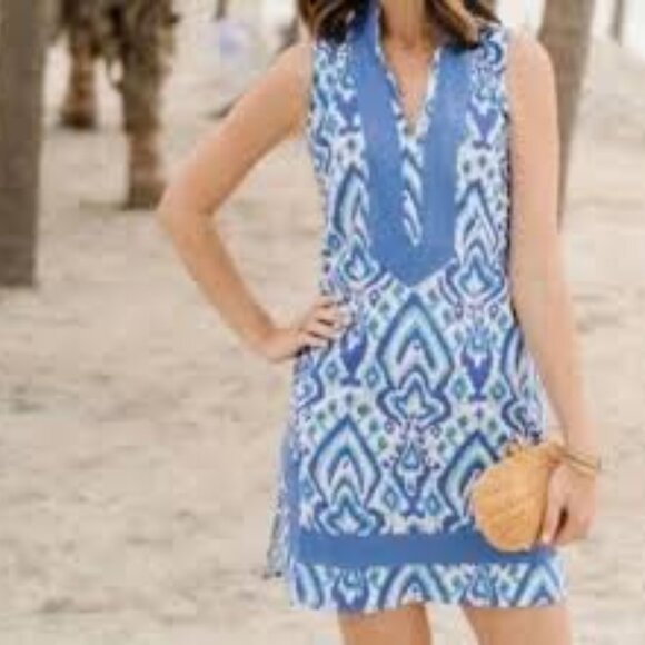 NWT Sail to Sable lkat Print Sleeveless Classic Tunic - Blue + White  / XXL - Picture 1 of 5